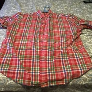 Men’s red plaid Ralph Lauren Polo button up shirt